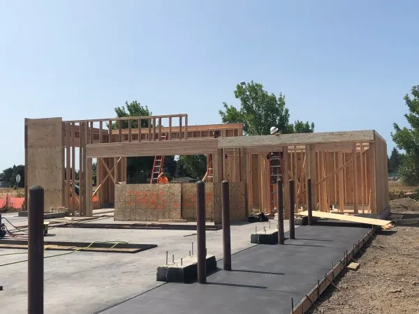 Concrete flatwork at a commercial building under construction